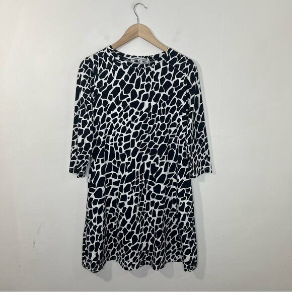 Barbara Gerwit Black White Animal Print A-Line Mini Tunic Dress Size Medium - Picture 1 of 13